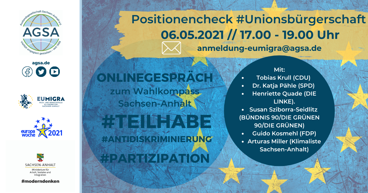 Europawoche: Positionencheck #Unionsbürgerschaft - Onlinegespräch zum Wahlkompass #Antidiskriminierung #Partizipation und gleichberechtigte #Teilhabe